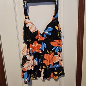 1Swim Solutions Womens Triple Tier Tankini Size 8 Multi Colored NWT Tropical